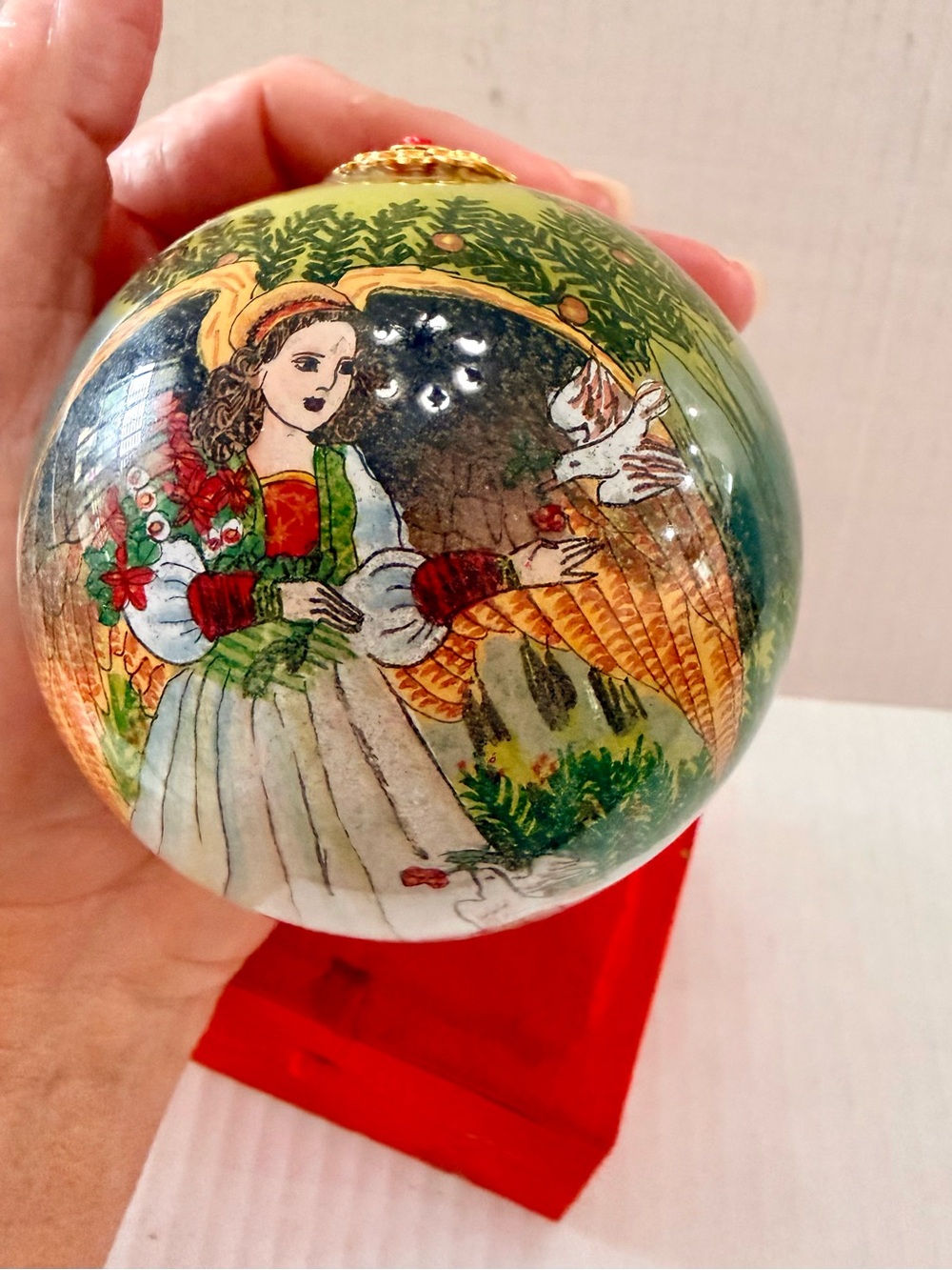 Hand-painted Christmas Vintage Inside Painted Blown Glass Li Bien